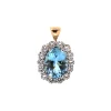 14K Two-Tone Oval Aquamarine and Diamond Halo Pendant