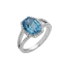 14K White Fancy Octagonal Blue Topaz and Diamond Ring
