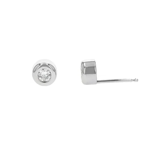 14K White Gold Bezeled Cubic Zirconia Stud Earrings
