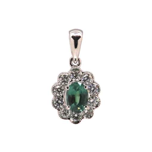 18K White Gold Oval Alexandrite and Diamond Pendant