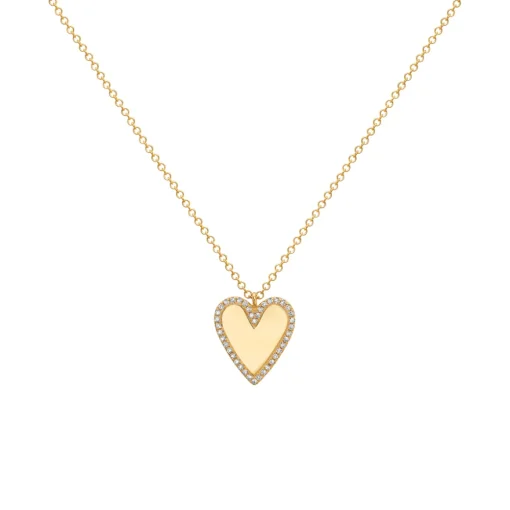 14K Yellow Gold Diamond Heart Pendant with Chain