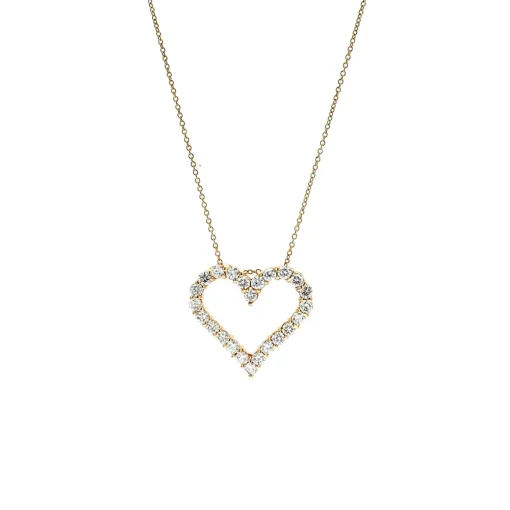 14K Yellow Gold Diamond Heart Pendant and Chain