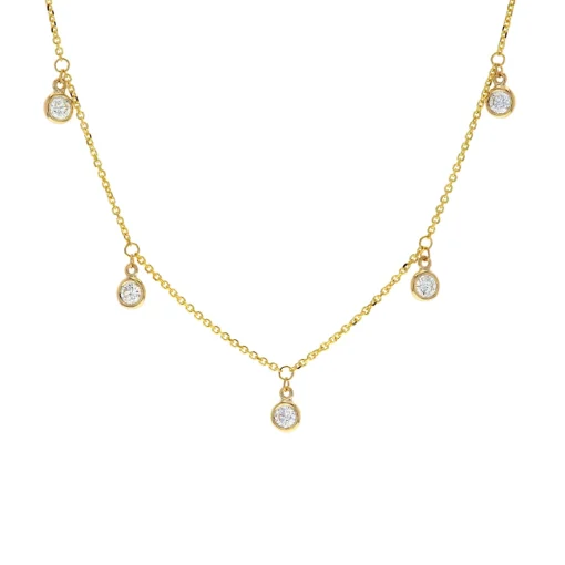 14K Yellow Gold Diamond Station Teardrop Necklace