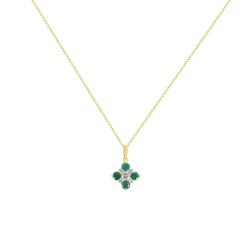 14K Yellow Gold Emerald and Diamond Pendant with Chain