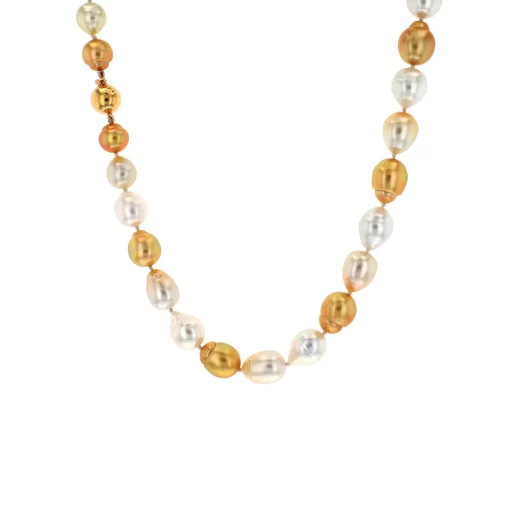 18K Yellow Gold Golden and White South Sea Pearl Necklace