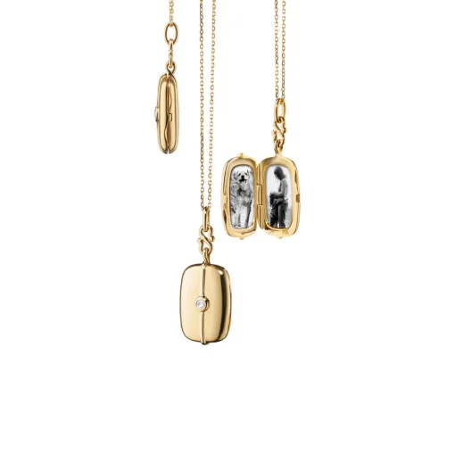 18K Yellow Gold Slim Diamond Locket with Chain