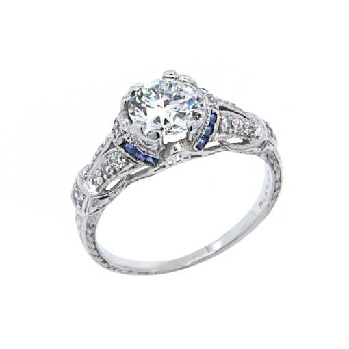 Platinum Diamond and French Cut Sapphire Ring