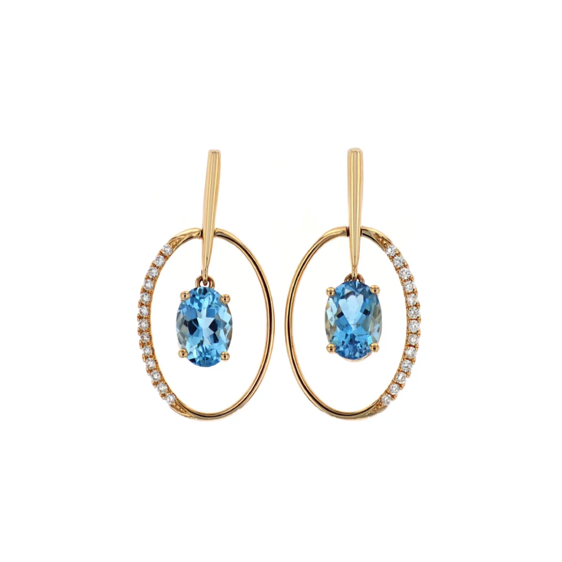 14K Yellow Gold Oval Aquamarine and Diamond Earrings